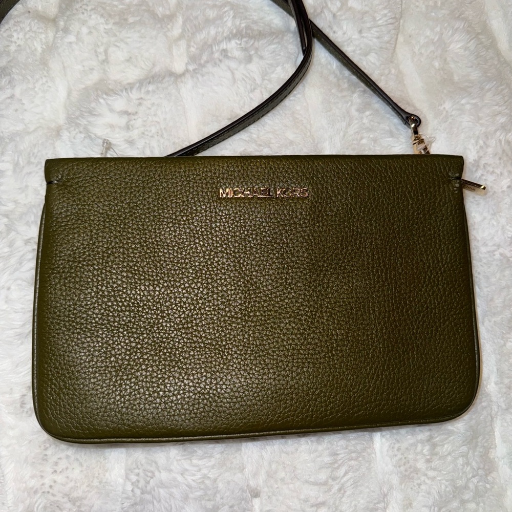Michael Kors Olive Green Leather Crossbody Bag